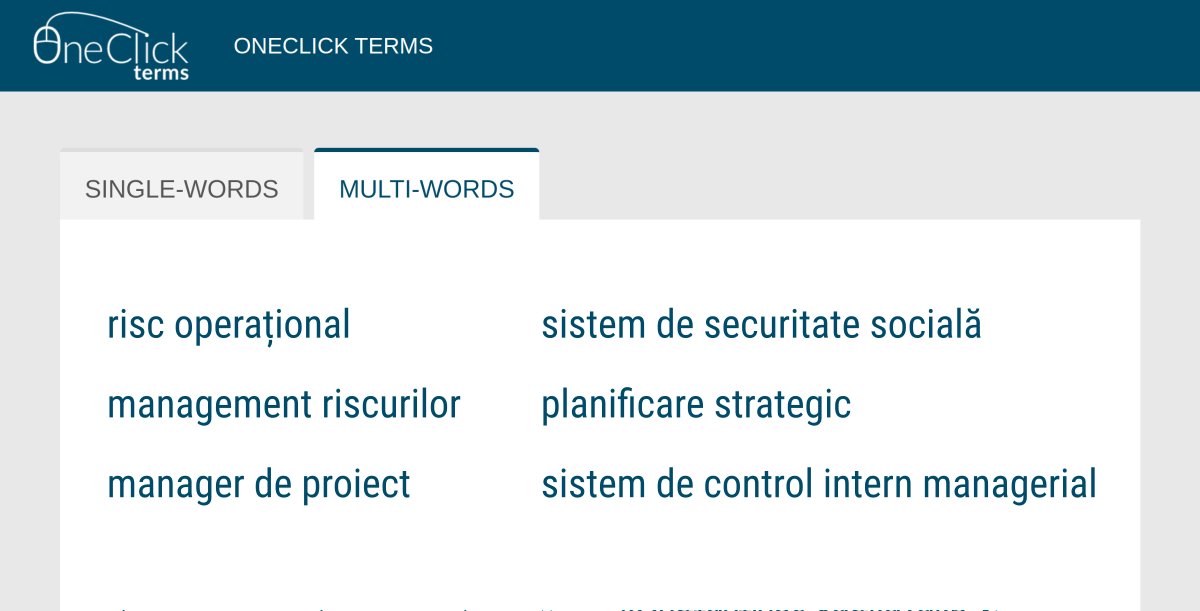 SketchEngine's tweet image. The multi-word #termextraction for Romanian is now available! Don&apos;t waste time searching for #terminology in articles, reports, theses, and more. Use OneClick Terms to find relevant terms within a few seconds. ▶️ terms.sketchengine.eu #corpuslinguistics