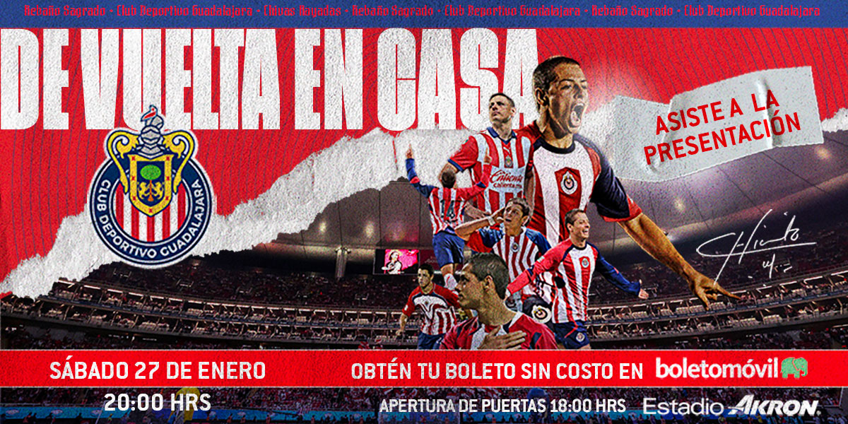 Chivas's tweet photo. 🇫🇷 ¡VAMOS TODOS A DARLE LA BIENVENIDA A @CH14_! 🇫🇷 

📍 @EstadioAKRON 
📆 Sábado, 27 de enero
⏰ 20:00hrs 

🎟️ Consigue tu boleto SIN COSTO en @boletomovil 👉 https://t.co/RdsX0Mfpz5

#HO14CHICHARITO 👋🫛 https://t.co/10ILlwa7Me