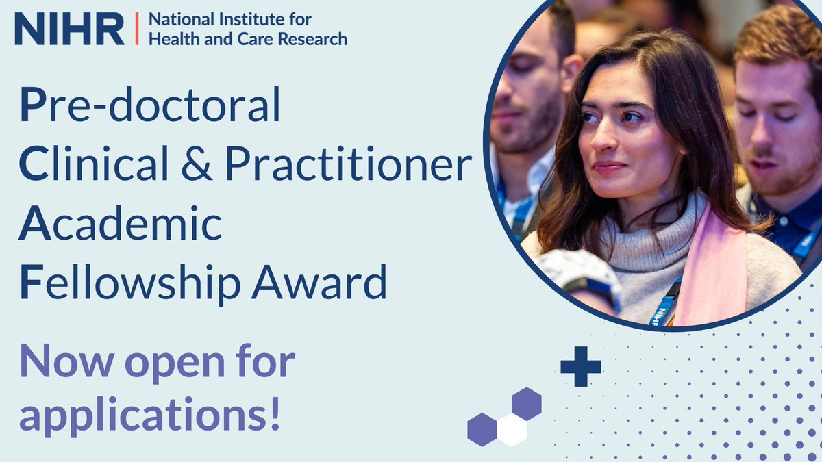 The Pre-Doctoral Clinical and Practitioner Academic Fellowship Award (PCAF) is now open for applications! Find out more and apply at: nihr.ac.uk/funding/pre-do…