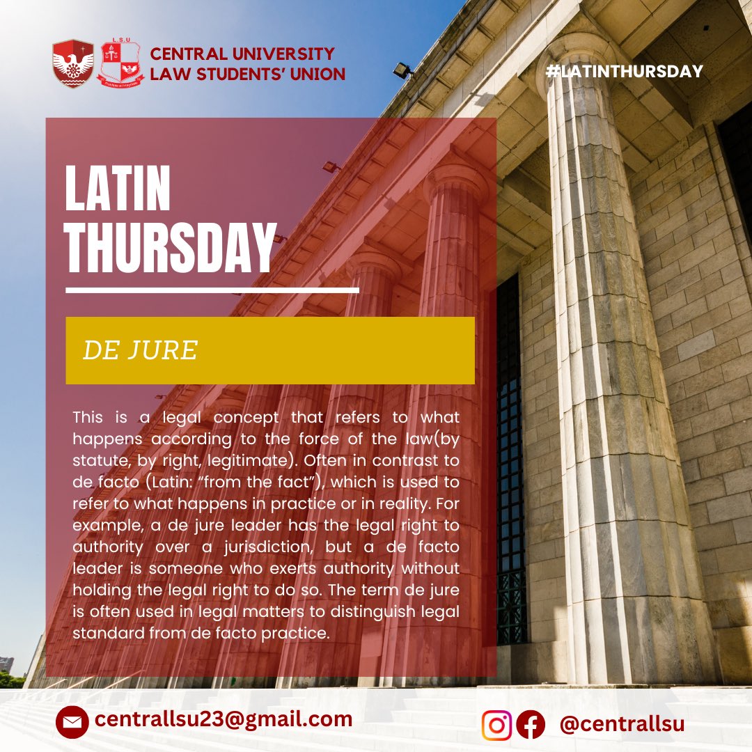 Centrallsu_'s tweet photo. Today’s pick: De Jure
What does it mean in the legal world?
#CentralLSU #CentralLAW #LatinThursdays https://t.co/3jrH7ajetH