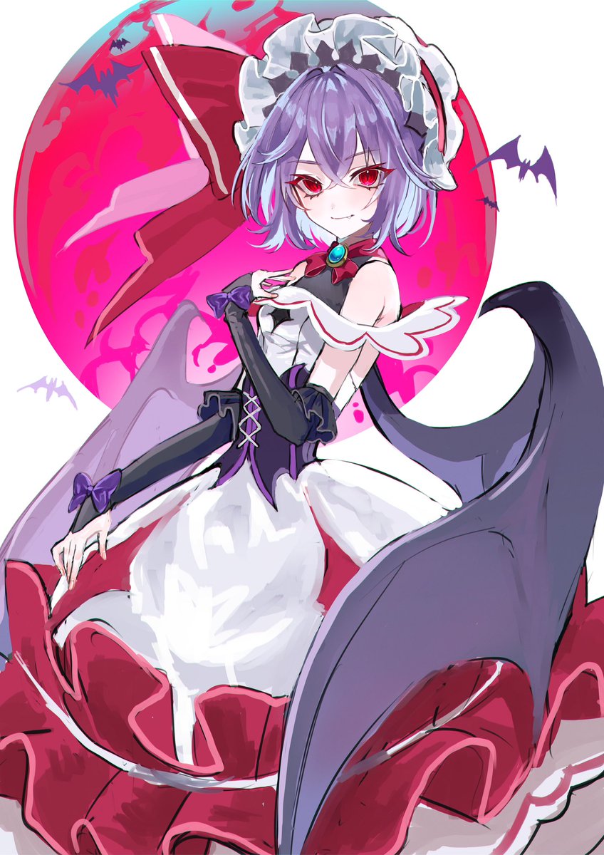 remilia scarlet 1girl solo red eyes wings bat (animal) bat wings dress  illustration images