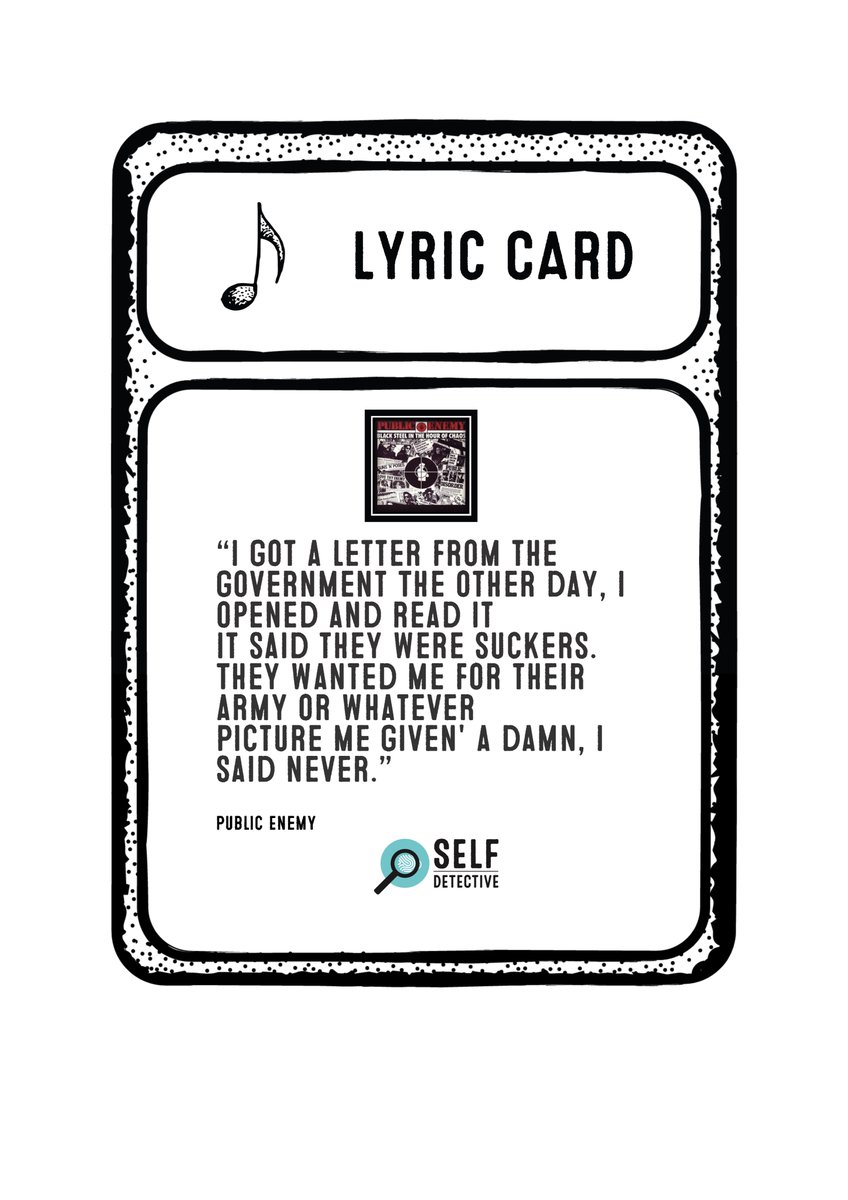 Some lyrics to add to the #conscription debate...
#WellnessJourney #SelfDetective #selfdetectivecard  #personalgrowth #challengingthoughts