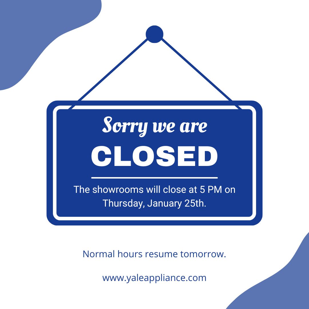 All showrooms are closing at 5 PM today, January 25th.

Normal hours will resume tomorrow.

Thank you for your understanding.