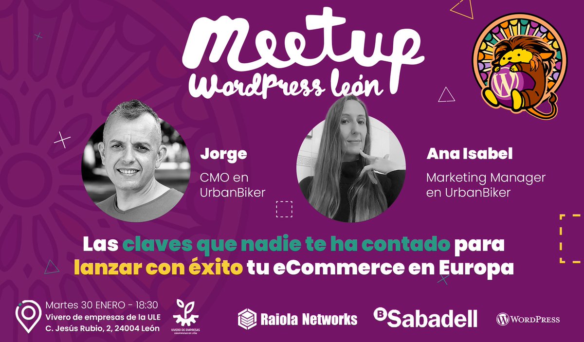 🗓️ El martes 30 de enero a las 18:30 horas, celebraremos la segunda Meetup Wordpress León. 
Con la presencia de Jorge Cabal y Ana Isabel García, CMO y Marketing Manager en Urbanbiker.  
Organizado por @leonwordpress
meetup.com/leon-wordpress…
#meetup #leonesp #fgulem