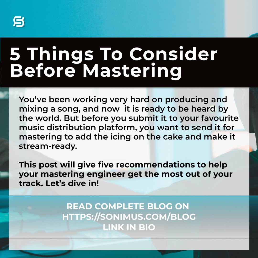 SonimusAudio's tweet photo. [NEW BLOG POST] 5 Things To Consider Before Mastering. Article subjects:✅No Limiting✅Bouncing format✅Headroom✅Head and Tail✅Coherence
#Sonimus #SonimusAudio #BlogPost #MusicBlog #GuitarPlugin #vst #MixBuss #MasteringAudio #AnalogWarmth #MusicProduction #MixingMusic #Plugins https://t.co/44q5cTndkr