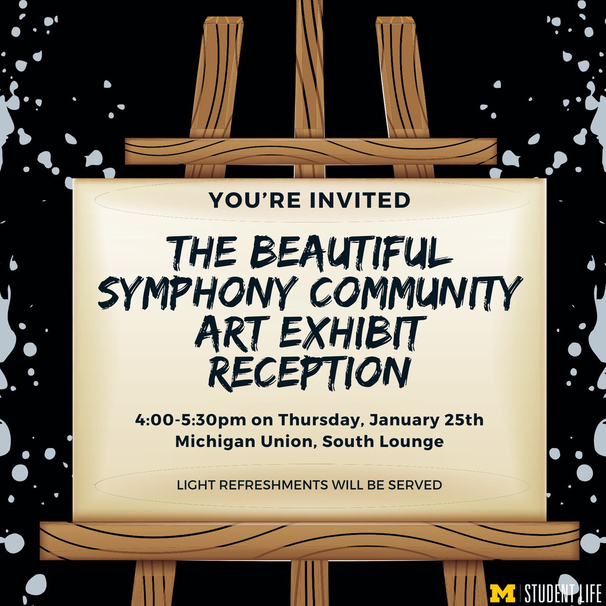 Attend the reception for 'The Beautiful Symphony' art exhibit today! It features art from individuals across campus, and light refreshments will be served. Learn more here: myumi.ch/n75Ze | #UMichDEI | #UMichMLK