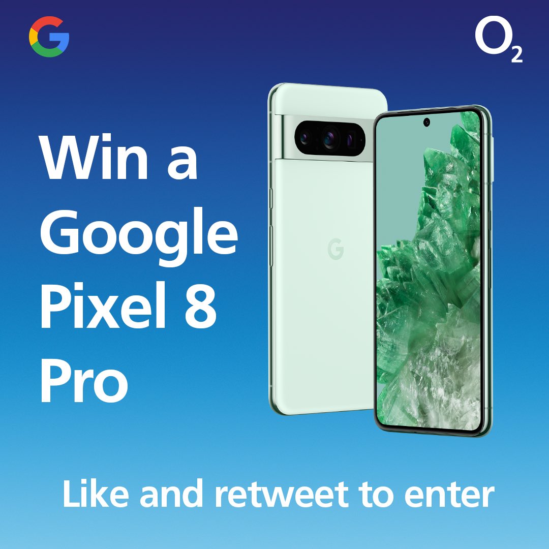 O2's tweet image. WIN 💙 To celebrate the limited-edition, new mint coloured Google Pixel 8 Pro, we&apos;ve got one to give away. Just like and RT with #O2GooglePixel8Pro and you&apos;re in to win it.

Entries close 04/02/24. T&amp;amp;Cs: o2uk.co/MintTerms