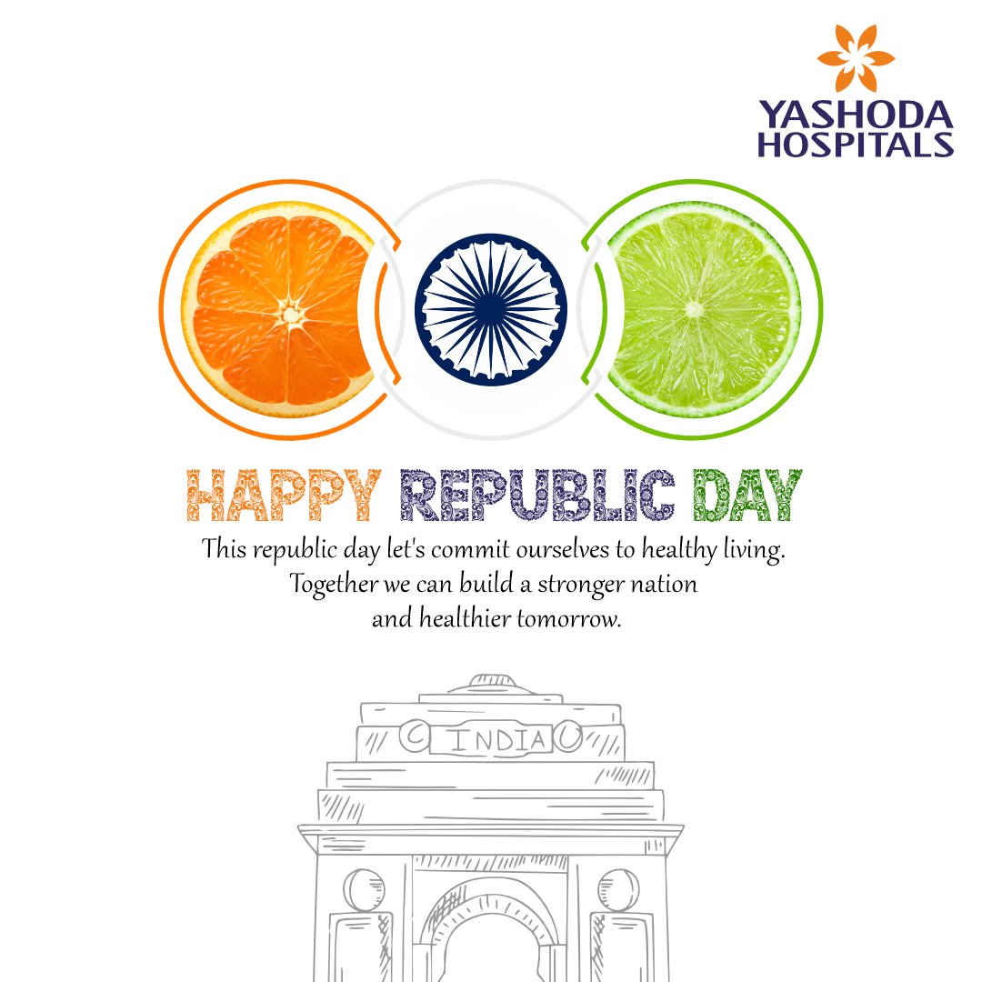 As we celebrate the spirit of our nation on this Republic Day, #YashodaHospitals extends warm greetings and heartfelt wishes to all our fellow citizens. Let's also take a moment to prioritize our health and well-being. #RepublicDay #HealthFirst #Wellness #HealthCare