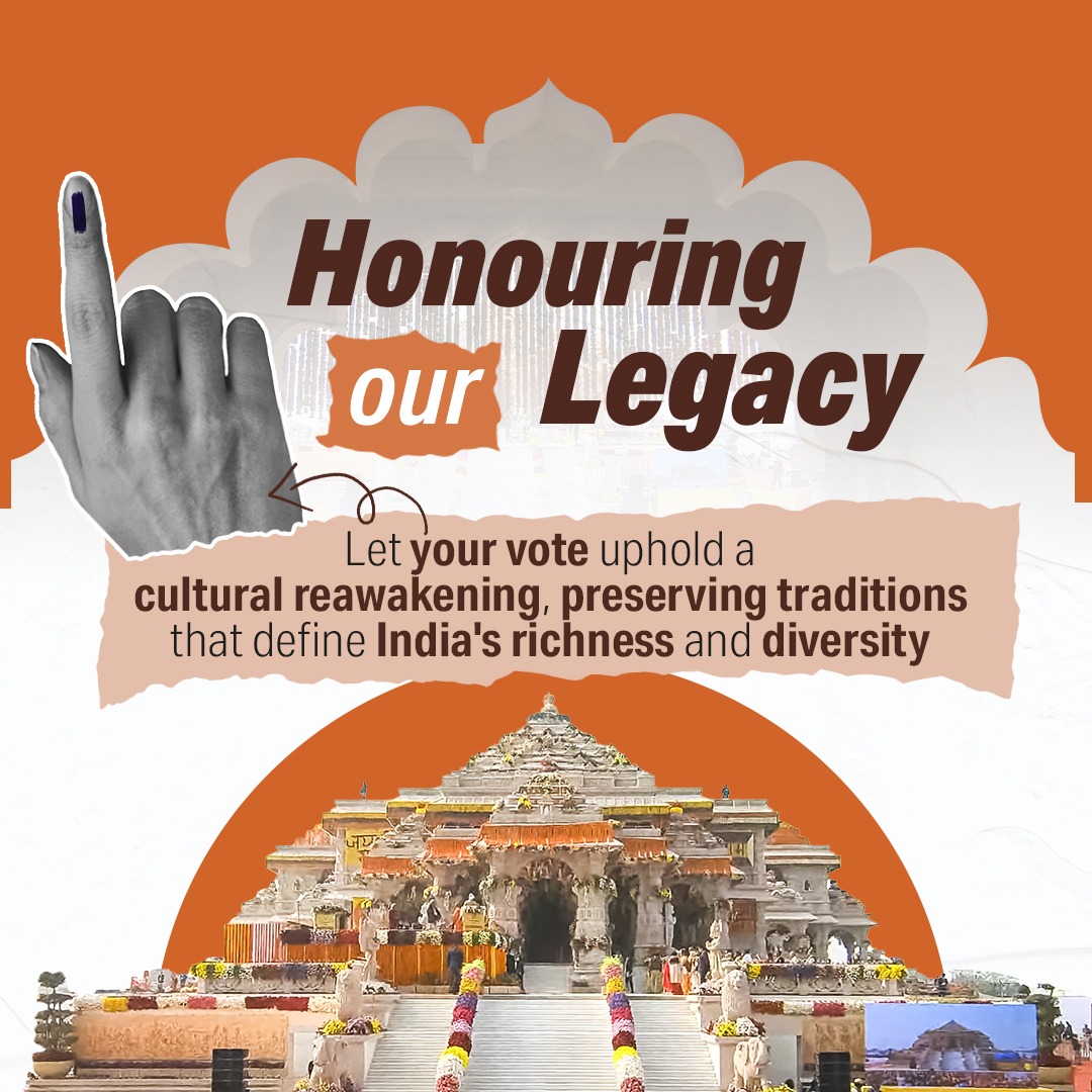 BJP4India's tweet image. Modi Govt has consistently encouraged the nation&apos;s youth to embrace our rich heritage!

The Ram Mandir at Ayodhya now stands as one of the world&apos;s most sought-after destinations. 

#NamoNavMatdata