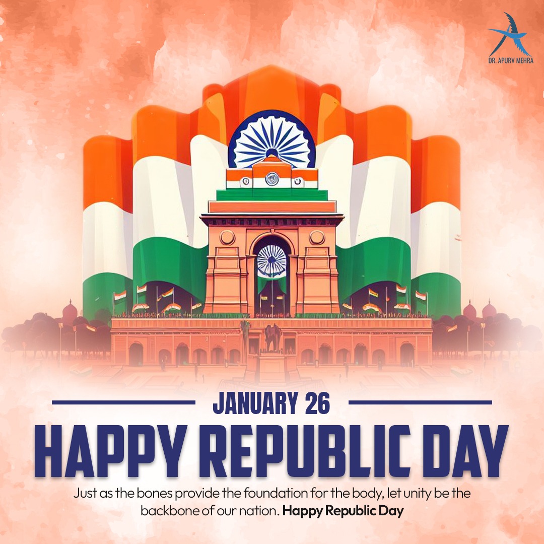 Saluting the indomitable spirit of our nation on this Republic Day! 🇮🇳 As healers, we pledge to serve with dedication and compassion, contributing to the well-being of our fellow citizens. Happy Republic Day to all! 
.
Keep Following @ApurvDr

#DrApurvMehra #OrthopedicSurgeon
