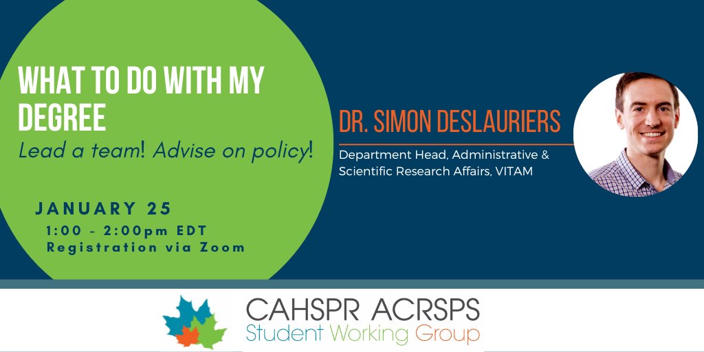 🤔Ever wondered what to do with your graduate diploma? 

🧑‍🏫 If so, it's time to register for our next talk featuring Dr. Simon Deslauriers, <a href="/tutor_phc/">TUTOR-PHC</a> alumni and executive manager of <a href="/VITAM_sante/">VITAM</a>.

👉To register: ubc.zoom.us/meeting/regist…

<a href="/CAHSPR/">CAHSPR</a> <a href="/CAHSPRSWG/">CAHSPR Student Working Group</a>