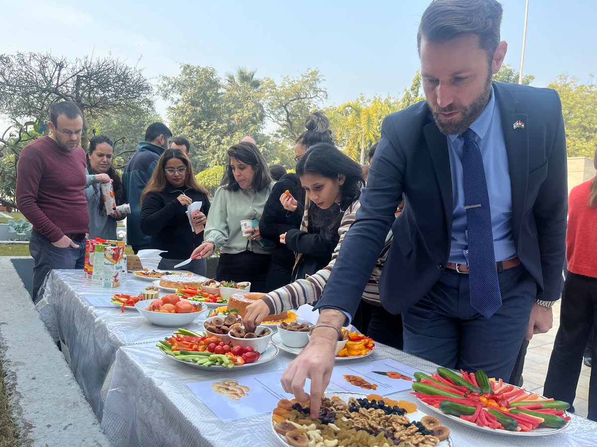 Today, as we celebrated #TuBishvat, the Jewish New Year of Trees, we planted a #TreeOfHope, praying for the safe return of our hostages. 🌳💚 

The embassy staff gathered together to pray for the safe return of the hostages and marked the occasion with dry fruits and vegetables