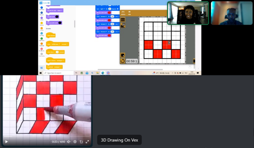 Lesedi_Sebo's tweet photo. Took this to another level with the Robotics Students. Used the Vexcode VR to draw the 3D drawing from this beautiful video. @VEXRobotics #STEMeducation #ArtificialIntelligence #Robotics #VEX #STEM #VEXcodevr https://t.co/6bmtBnGMWq