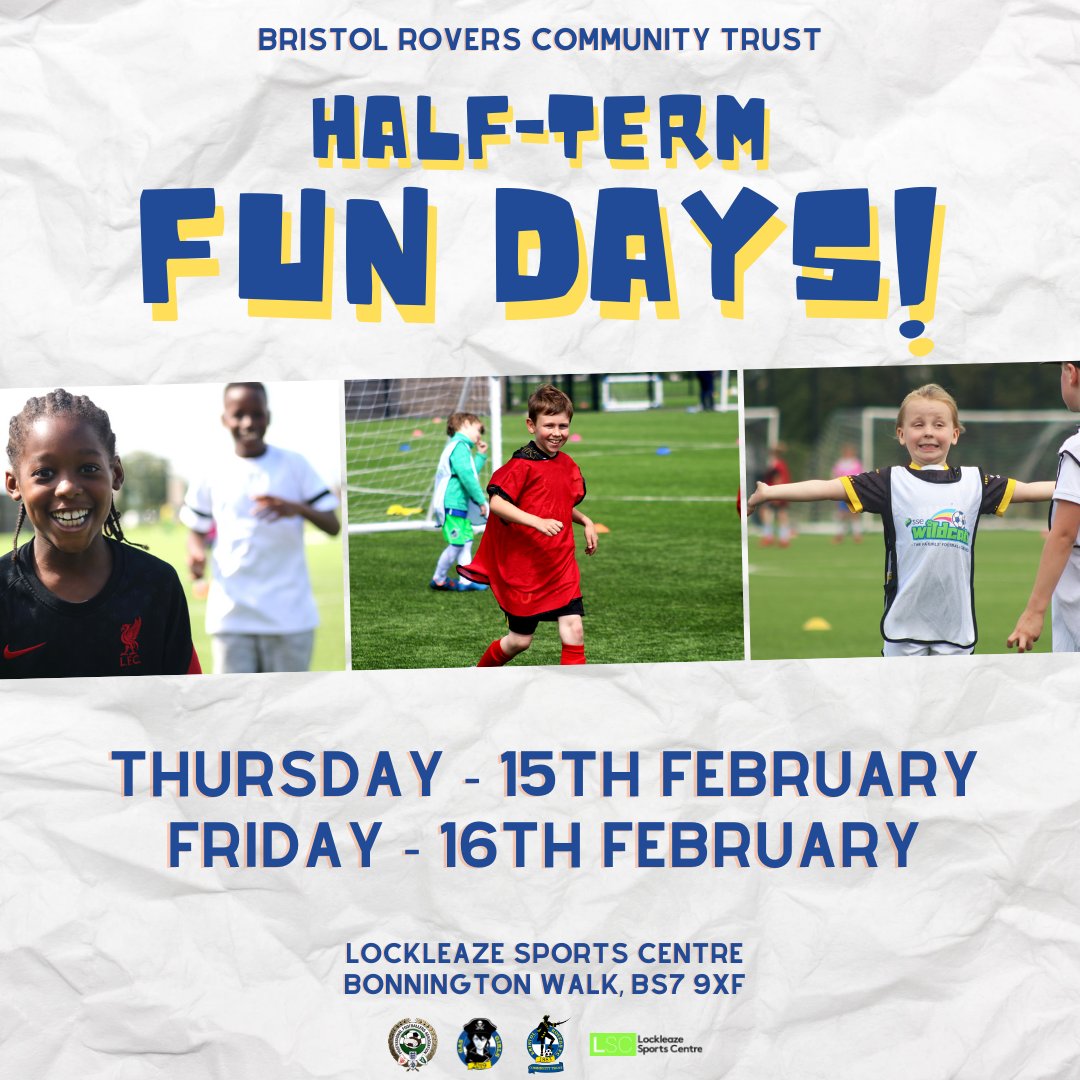 🚨 Our Half-Term 'Fun Days' are selling quickly! 

📅 Join us on Thursday 15th and Friday 16th of February at <a href="/LockleazeSport/">Lockleaze Sports Centre</a> for our popular sessions, catering for kids aged 6-13 years.

ℹ️ To book onto the sessions, click on the link below ⬇️🔵⚪

bristolroverscommunity.org.uk/fun-days