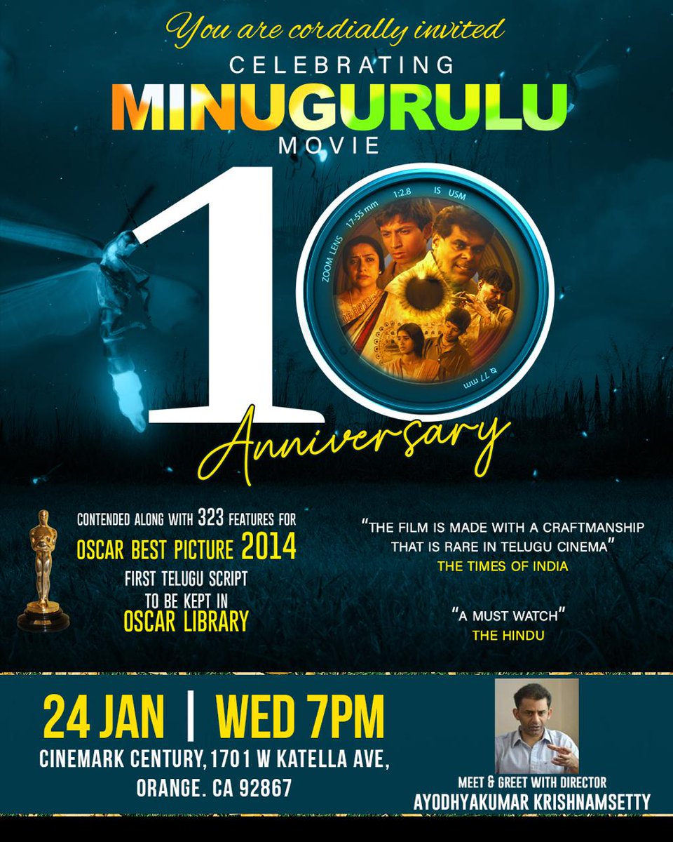 MBVaraprasad4's tweet photo. Acclaimed Award-winning film #Minugurulu directed by #AyodhyakumarKrishnamsetty celebrates 10 years of its release ✨

Special screening on the occasion recieved wonderful response 🤩

#10YrsOfMinugurulu 🐝
@DirAyodhyakumar #AshishVidyarthi @hasinimani #RaghubirYadav #DeepakSaroj https://t.co/Fs6UTd7acw
