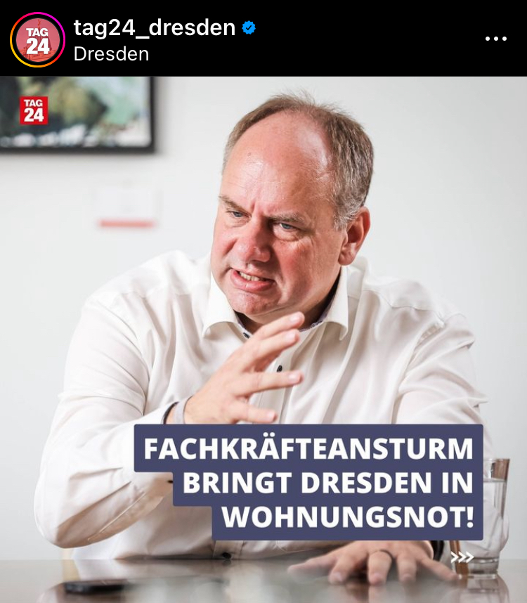 Ist das schon Realitätsflucht?

Jeder in #Dresden weiß, warum es einen knappen Wohnungsmarkt gibt und überall in der Stadt Containerdörfer gebaut werden müssen. Das Bild der Stadt hat sich durch die illegale Massenmigration massiv verändert.

Oberbürgermeister #Hilbert, der den