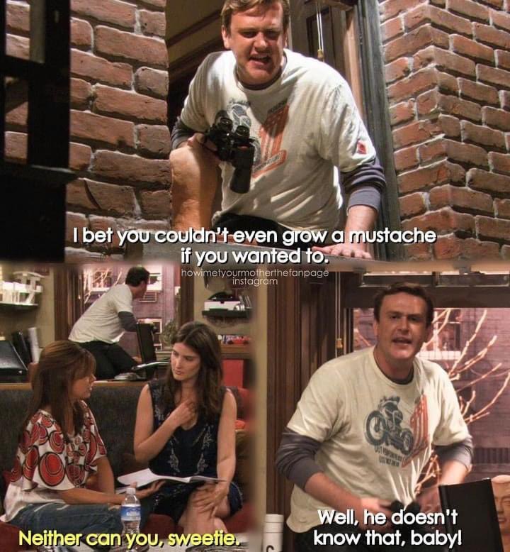 LastCallHIMYM's tweet photo. Lily over there blowing up Marshallโs spot ๐ #HIMYM #Mustache #BustingChops https://t.co/EWGaJhvxG1