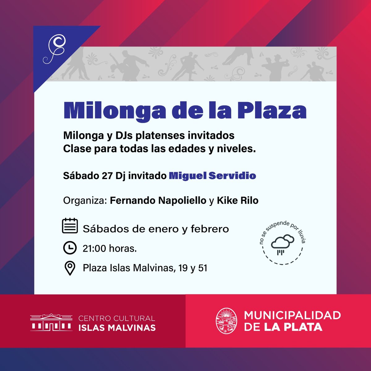 💃🏼 ¡Otro sábado de Milonga en el Islas Malvinas!🕺🏿

👉🏼 Venite a disfrutar de este evento para todas las edades.

🕘 Te esperamos a partir de las 21hs.
