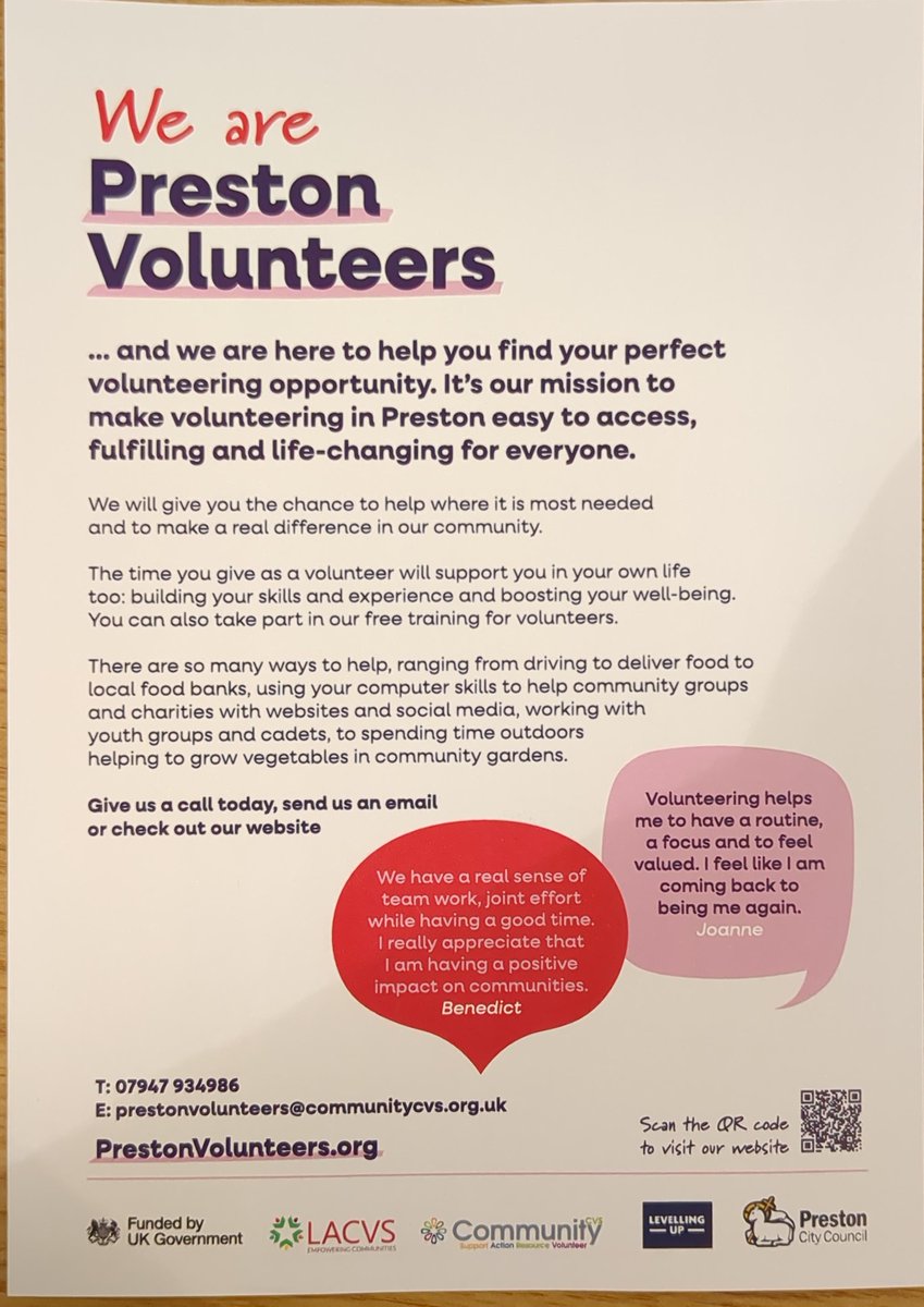 In #Preston? Want to #volunteer? #PrestonVolunteers are holding drop-in sessions and volunteering appointments!

More: communitycvs.org.uk/in-preston-wan…