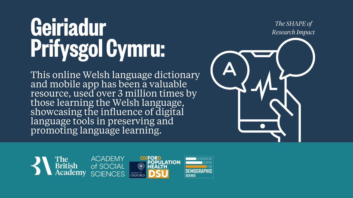 'The SHAPE of Research Impact' report reveals how UK SHAPE research contributes to the wellbeing of society, culture and the economy, using case studies like Geiriadur Prifysgol Cymru, an online Welsh language dictionary and app: thebritishacademy.ac.uk/news/new-repor…