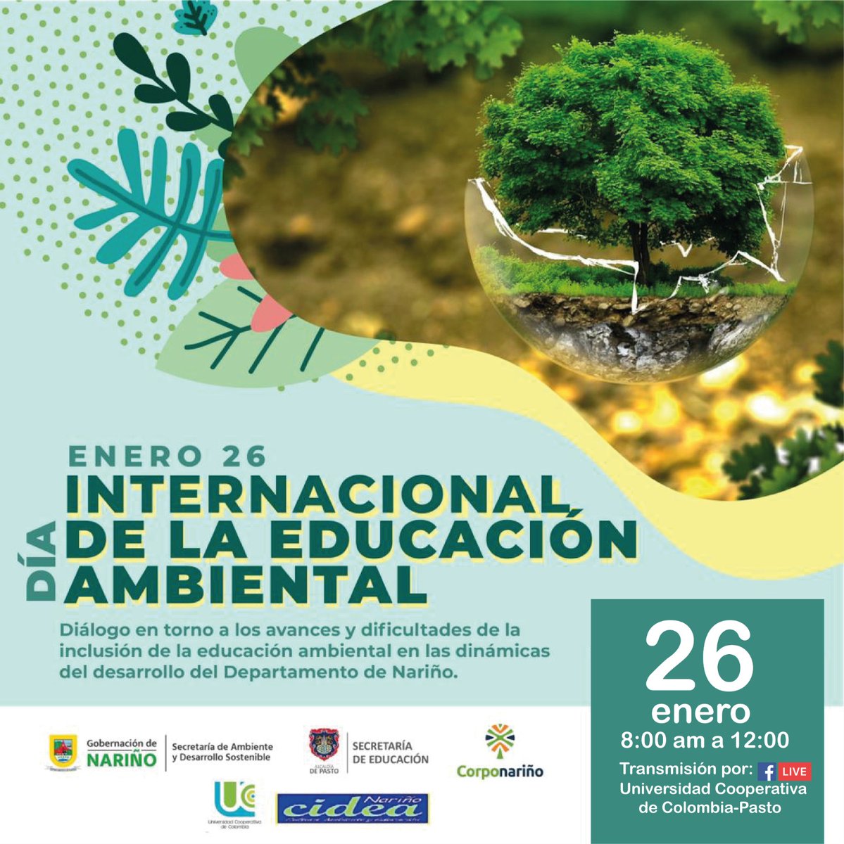 Celebramos el #DíaInternacionalDeLaEducaciónAmbiental y la <a href="/gobnarino/">Gobernación de Nariño</a> <a href="/sempasto/">Secretaría de Educación Municipal de Pasto</a> <a href="/Corponarino/">CORPONARIÑO</a> <a href="/UCooperativaCol/">UCC_Oficial</a> invitan al "Diálogo en torno a los avances y dificultades de la inclusión de la educación ambiental en las dinámicas del desarrollo del Departamento de Nariño" Conéctate