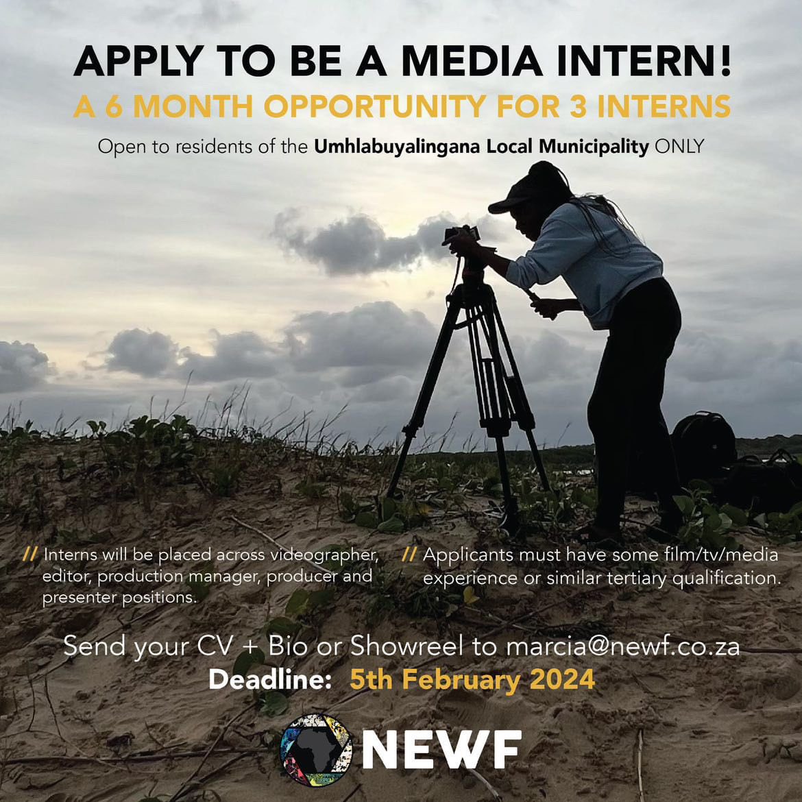 📣📣📣 UMHLABUYALINGANA 📣📣📣 it’s your turn to seize opportunities in the Film Industry and APPLY to be Media Intern with @newfcommunity #lovekznfilm #lovenewfcommunity