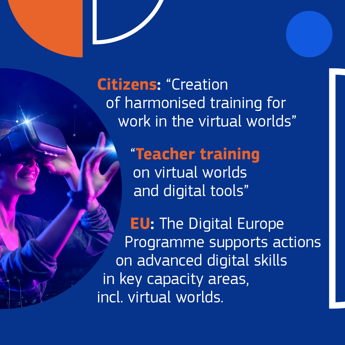 DigitalEU's tweet photo. 🧑🤝🧑 True democracy depends on the active engagement of citizens.
💬 Last year, the participants from across Europe turned their ideas on #VirtualWorldsEU into concrete recommendations.
💻⤵️ On 1 February, tune in to learn how they were taken into consideration!
#CitizensPanel