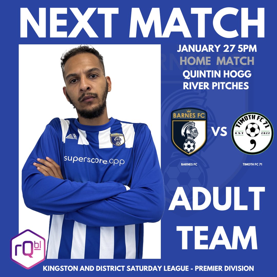 Barnes FC is ready to face Timoth FC 71 this Saturday at home! Timoth FC is leading the league at the moment with 15 points in 6 games played. It will be a great and hard game. Come on you Knights! 🔵⚪️

Match day sponsor <a href="/remarqabl/">#remarQabl</a> 
.
.
.

#ComeOnYouKnights #barnesfc #barnes