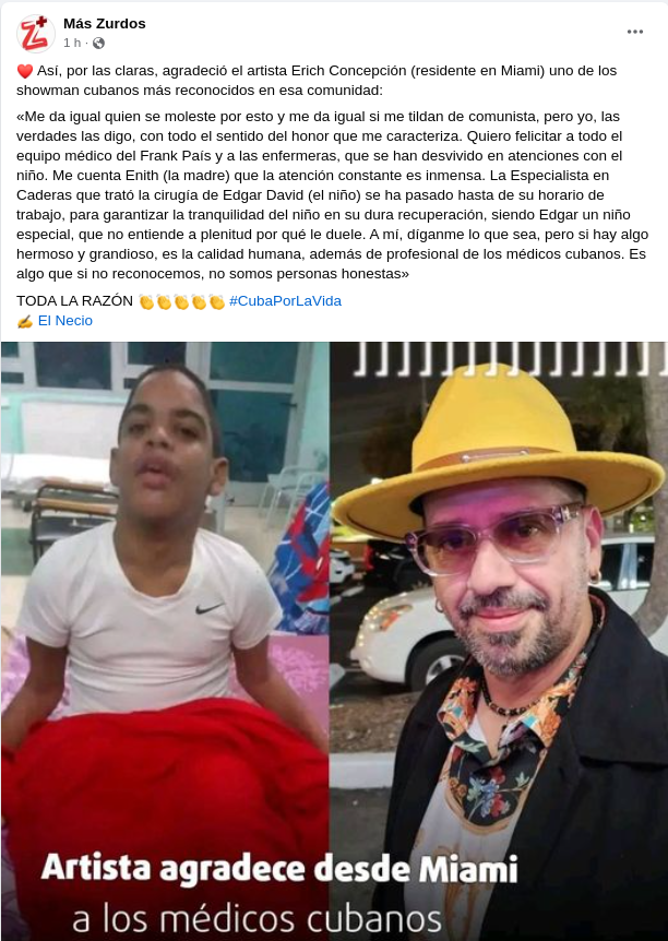 Historias que nunca vas a encontrar en los grandes medios: Agradece artista de Miami a equipo médico de hospital de la Habana.

#CubaEsSalud 
#DeZurdaTeam