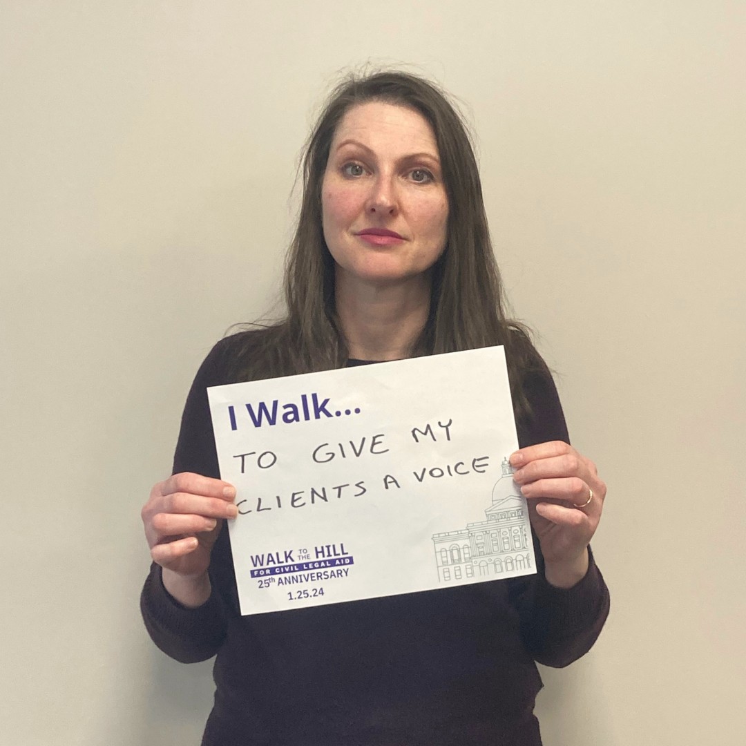 Cmty_Legal_Aid's tweet photo. Community Legal Aid #FamilyLaw Staff Attorney Irit Tau-Webber is supporting #WalkToTheHill for @CivilLegalAid "to give [her] clients a voice!" #IWalkForJustice @EqualJusticeMA https://t.co/p6pxwuKEyx