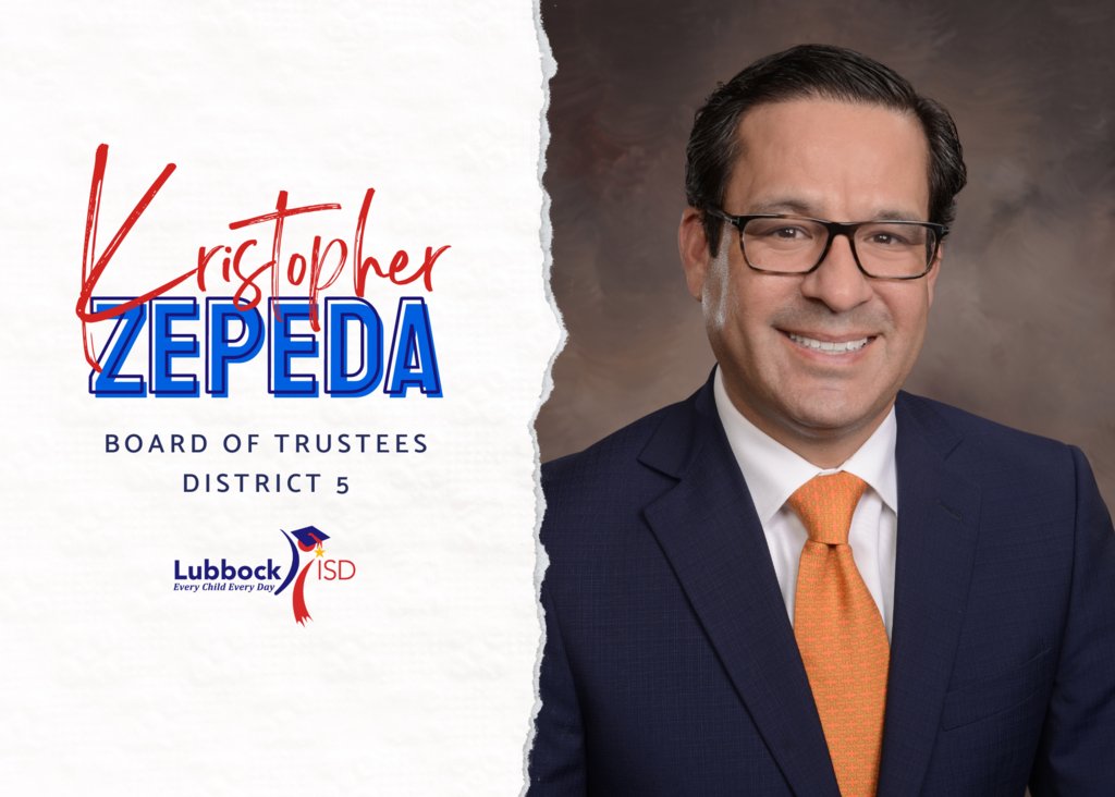 🍎 School Board Appreciation Month 🍎 Thank you to our District 5 trustee, Kristopher Zepeda! We're grateful for all you do for our district! #WeAreLubbockISD