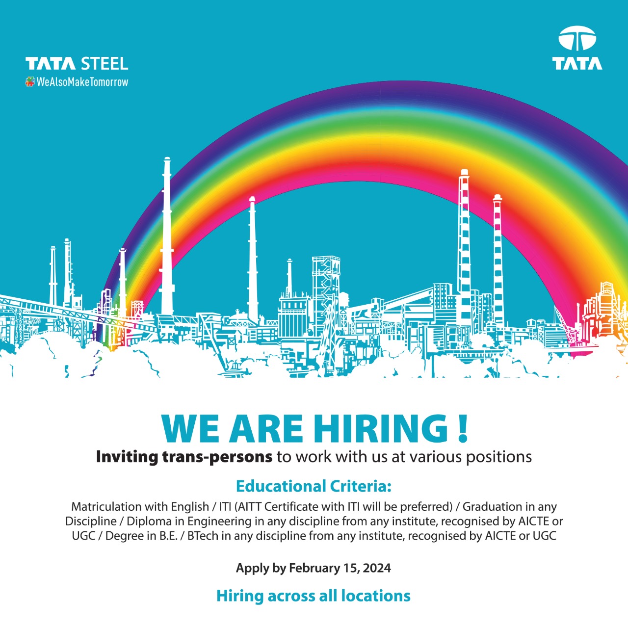 Tata Steel on X: &ldquo;We&rsquo;re excited to invite trans-persons to apply 