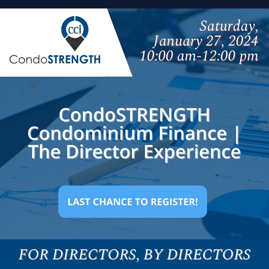 Last chance to secure your spot for the upcoming CondoSTRENGTH event at Sky Garden Condos, 2350 Bridletowne Circle, Scarborough, on Saturday, January 27, 2024, from 10:00 am to 12:00 pm! 🏢

Register now to be part of this enriching event! ccitoronto.org/events/EventDe…