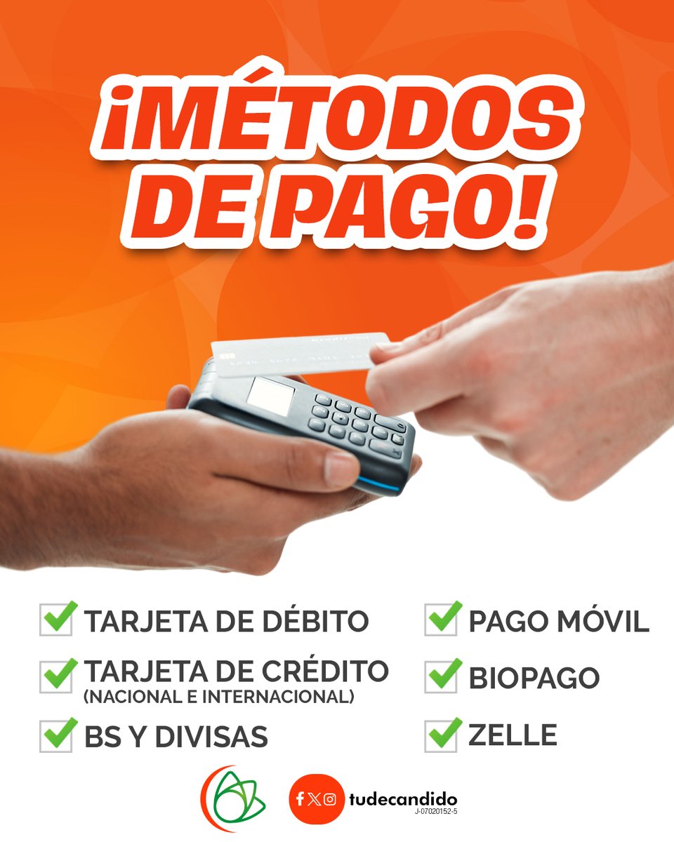 ¡Contamos con diferentes métodos de pago para tu comodidad! 💳💸💰

¡Te esperamos! 😊🛒

De Candido ¡Donde comprar es un placer! 🛒🧡
…..
#DeCandido #DondeComprarEsUnPlacer #Maracaibo #SanFrancisco #Cabimas #CiudadOjeda