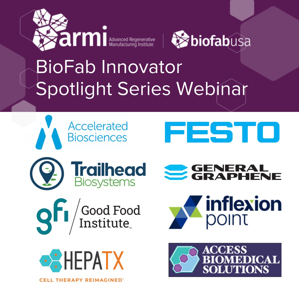 Join Advanced Regenerative Manufacturing Institute #ARMIBioFabUSA on February 7, 2024, at 12:00 PM EST for the BioFab Innovator Spotlight Series! #webinar #BioFabInnovators 
ow.ly/A3eu50QsABf