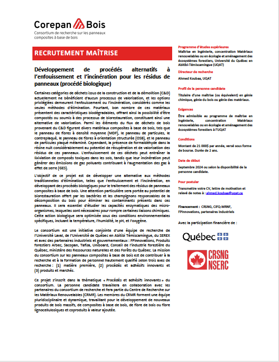 CRMR_Qc's tweet photo. 👇🚨RECRUTEMENT🚨👇
📣🙍♂️🙍 Le Consortium de recherche sur les panneaux composites à base de bois (#Corepan-Bois) recrute un(e) étudiant(e) pour une maîtrise :
👉 https://t.co/0jgPFL3QyS
🌐 Merci de partager cette opportunité dans votre réseau !
🌲🌲🌲 https://t.co/WKlPSFAaV0