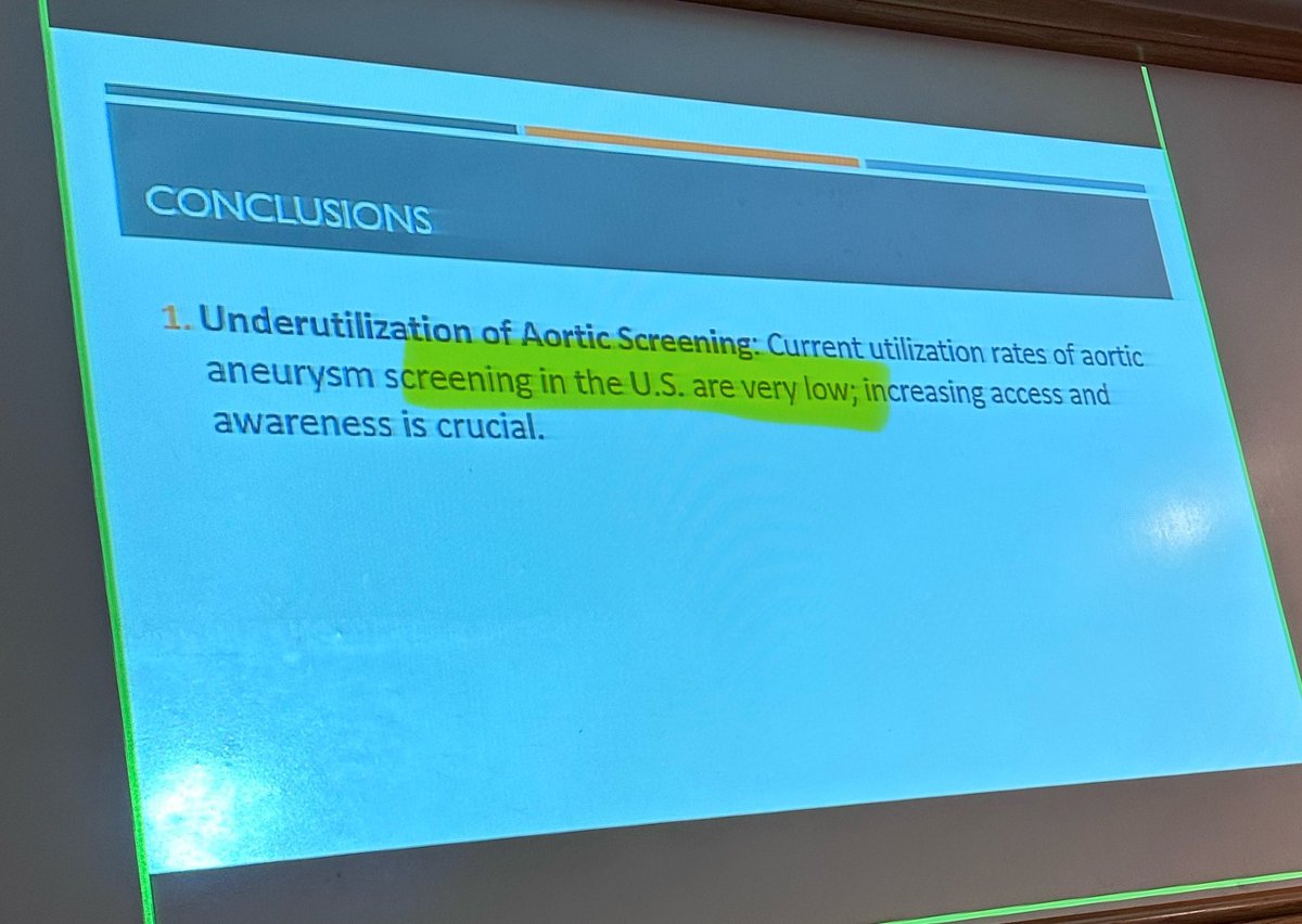 @garcia_toca 👉screening for AAA is a marker for overall survival. Patients can get statins, BP control, #behaviormodification. @AtlantaVAMC doing great @EmorySurgery @EmoryatGrady @EmoryVascSurg @SouthernVasc @VascularSVS @JVascSurg @YDuwayri @dr_brewster @GAEscobarMD