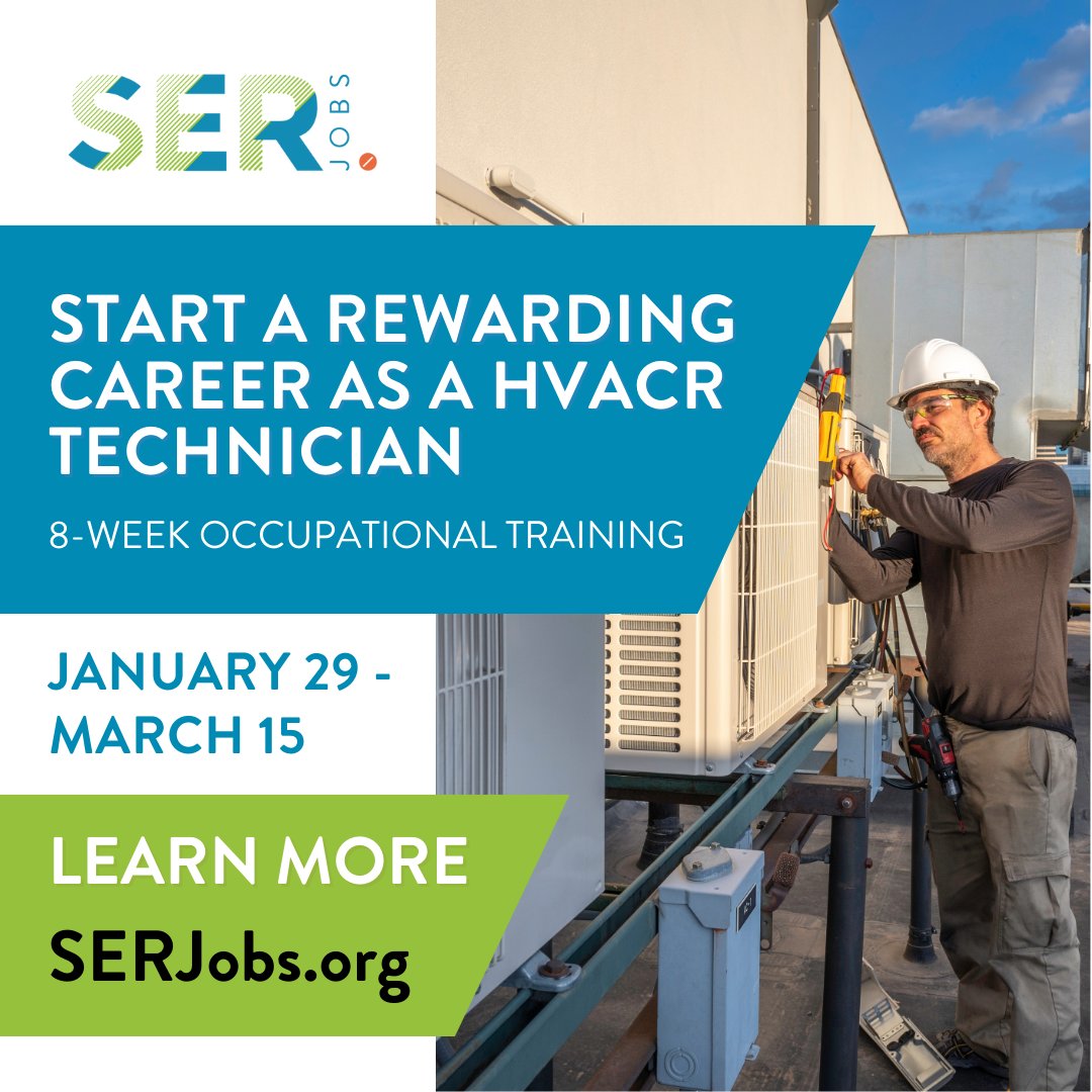 Join our HVACR Occupational Training from Jan 29 to Mar 15! Enjoy a rewarding career in Heating, Ventilation, Air Conditioning, and Refrigeration.

Find out if you qualify for a full scholarship at serjobs.org/apply/

#SERJobs #SERHouston #WhereOpportunityWorks