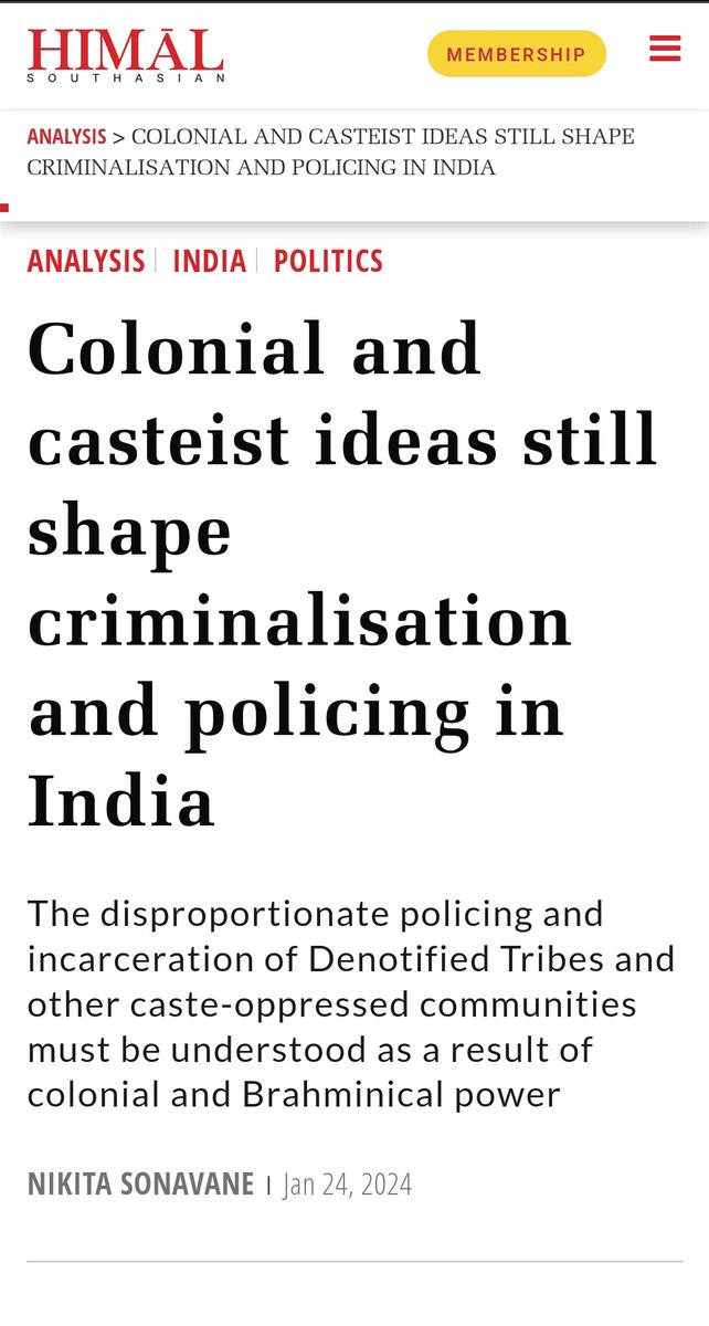 My essay in @Himalistan on the Brahminical origins of carcerality in India and the need for an anti-caste vision to challenge carceral systems. Link 👇 himalmag.com/colonial-brahm…