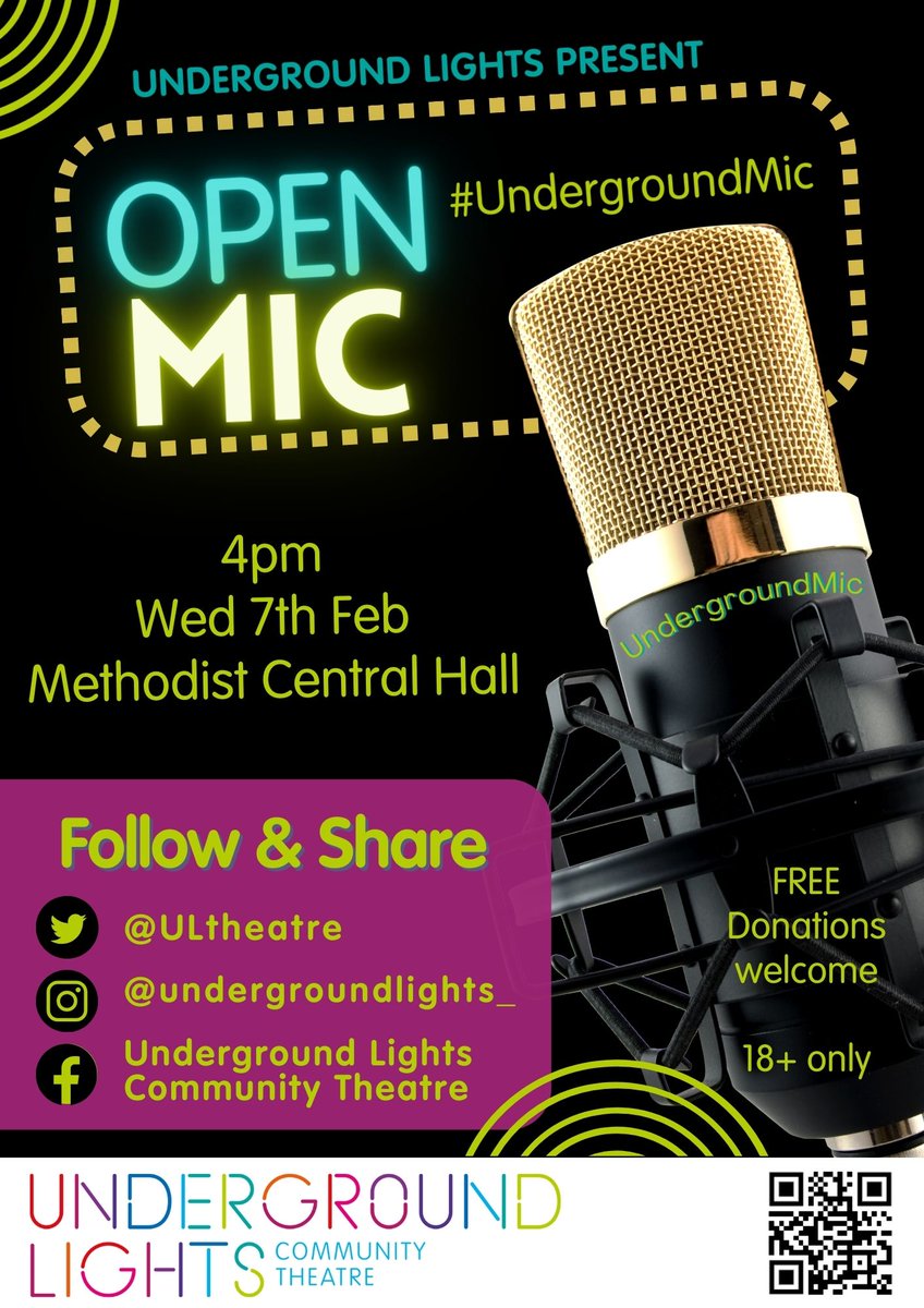 🎤Open Mic 🎤 🎭Performances by Underground Lights members 🎶Opportunities to perform on the day 4pm Wed 7th Feb @CentralHall1 Just turn up or book a FREE ticket via our eventbrite tinyurl.com/ysxdk5z6 With thanks to our supporters, especially the Tudor Trust