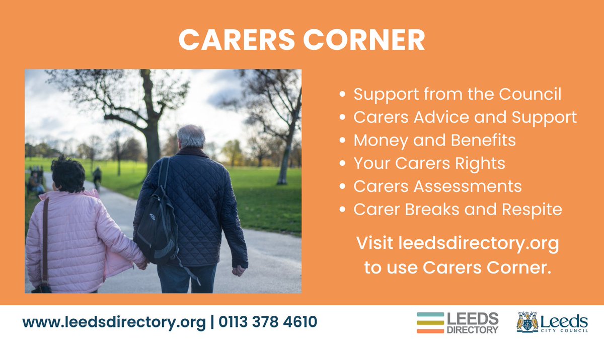 If you’re an unpaid carer in Leeds, you can find information and advice on getting the best support for you and the person you care for. Carers Corner is dedicated to unpaid carers and their needs. Visit the Leeds Directory website - leedsdirectory.org/carers-corner/… #Carer #UnpaidCarers