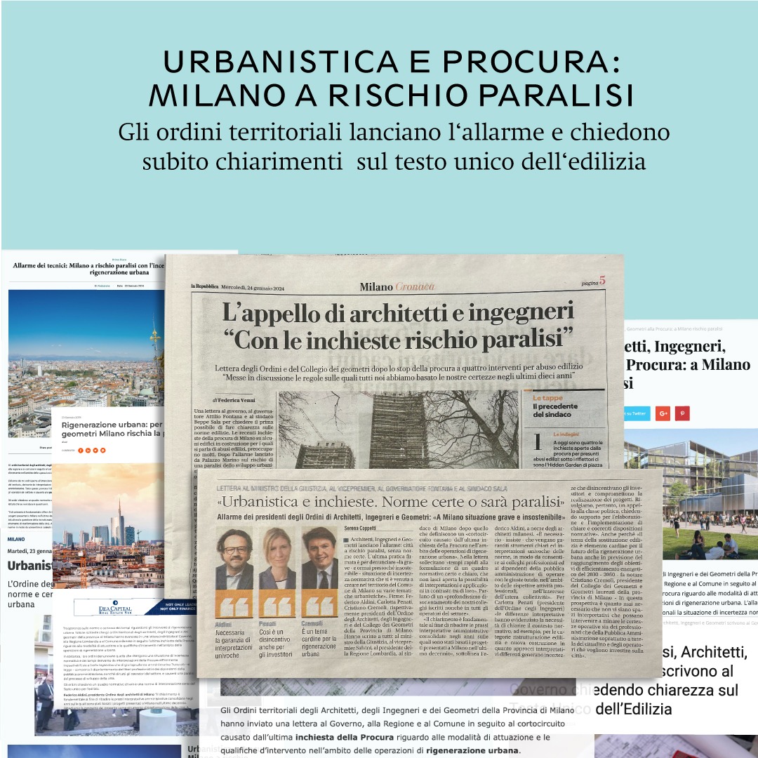L’Ordine degli #Architetti di Milano con l’ <a href="/ORDINEingMI/">Ordine Ingegneri MI</a>  e il <a href="/Geometri_MI/">collegio geometri mi</a>  ha scritto al Governo, alla Regione e al Comune in seguito all’ultima inchiesta della Procura riguardo le qualifiche d’intervento nell’ambito delle operazioni di rigenerazione urbana.