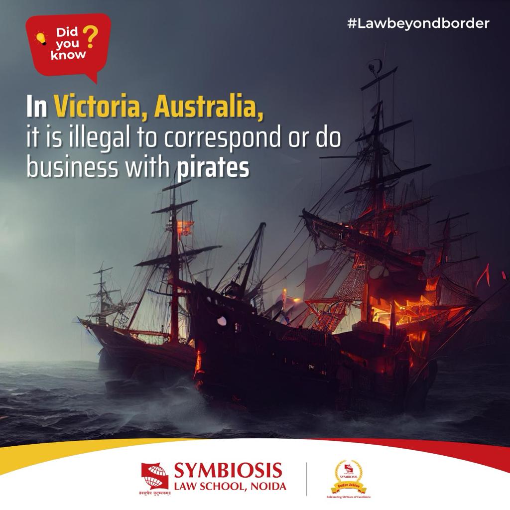 In Victoria, Australia, chatting with pirates might mean more than just a sea adventure! 🏴‍☠️ Under a 1958 law, you could face up to 10 years behind bars. What's your take on this unique law? Share your thoughts below! ⚖️🤔 #SymbiosisLawSchool #VictoriaLaw #DidYouKnow