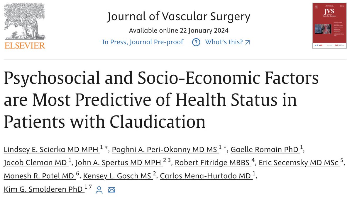 Another publication from our team is out! ‼️ Masterfully led by our outstanding lab member and now current <a href="/YaleCardiology/">Yale Cardiology</a> fellow <a href="/LScierkaMD/">Lindsey Scierka, MD MPH</a>! Do you know what are the most predictive factors of health status at 1 year in symptomatic patients with PAD? Come and find out!