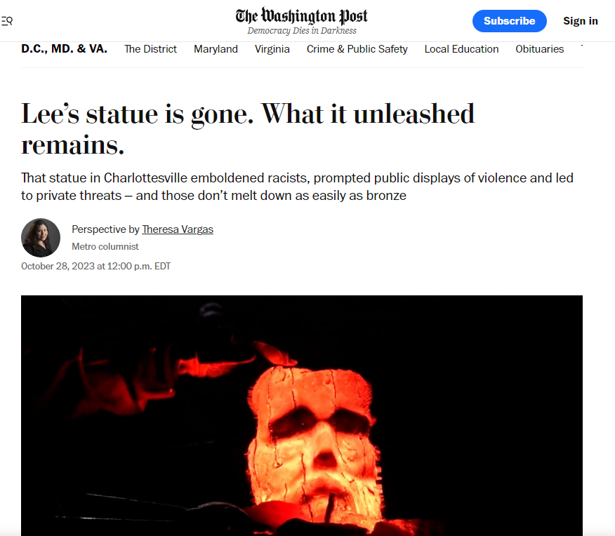 GentlemanRural's tweet photo. Good thing they melted down the Robert E. Lee statue in Virginia to foster Southern solidarity with the Union.

That was certainly a well considered action. 

"What it unleased remains..." https://t.co/NWYQVg2vax