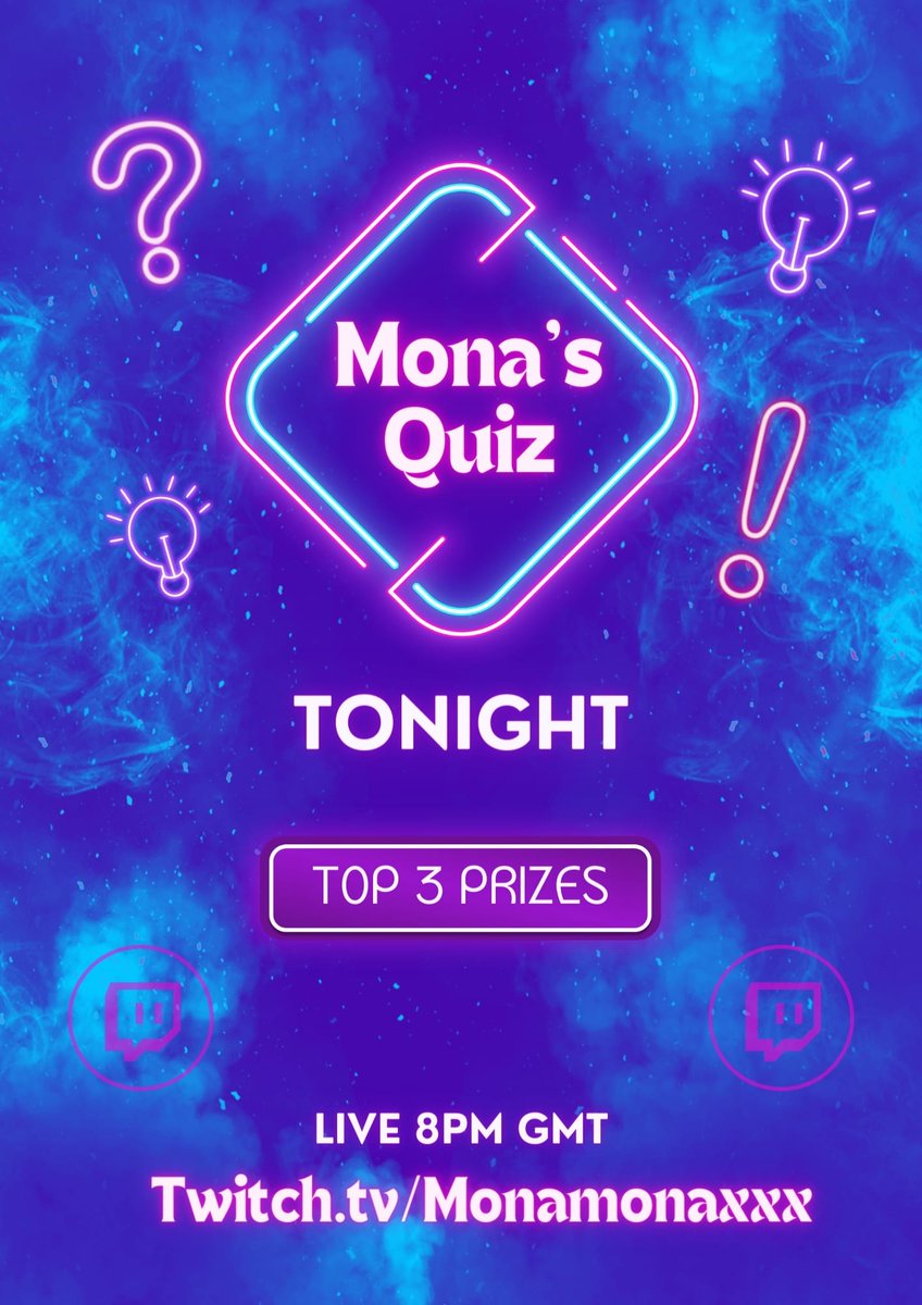 Come and join in on tonight's #Quiz hosted by <a href="/Monamonaxxx1/">Monamonaxxx</a> #Prizes 
 twitch.tv/monamonaxxx