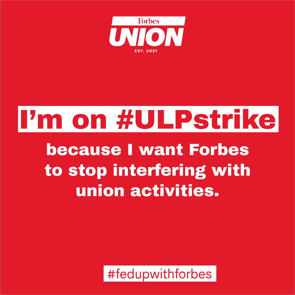 We filed an unfair labor practice charge against <a href="/Forbes/">Forbes</a> for interference with union activity and discrimination of a union member. We are standing up against unlawful, union-busting tactics. We are #FedUpWithForbes
