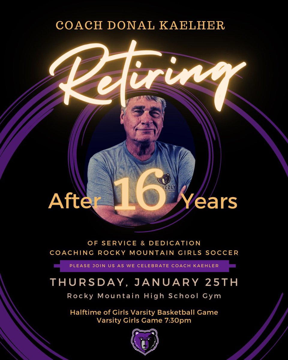 RockyGirlsSocr's tweet photo. Join us tonight as we celebrate Coach Donal Kaehler’s 16 years of service coaching Rocky Girls Soccer. Ceremony at halftime of girls Varsity bball game, 7:30pm at Rocky. Come support the bball team on their senior night and our coach at halftime. https://t.co/bJtTYnN5WP