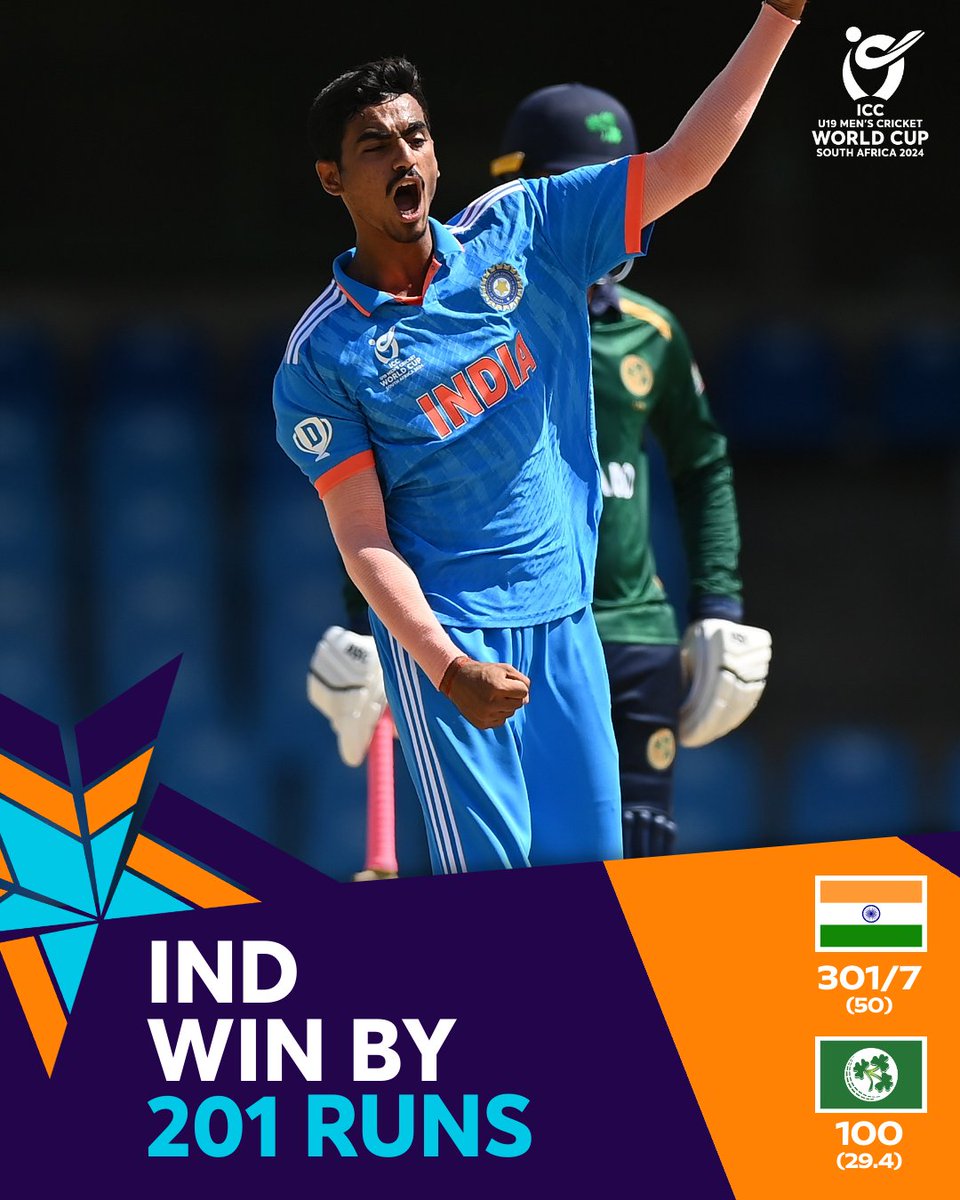 A comprehensive win for India in Bloemfontein 👏

#U19WorldCup #INDvIRE