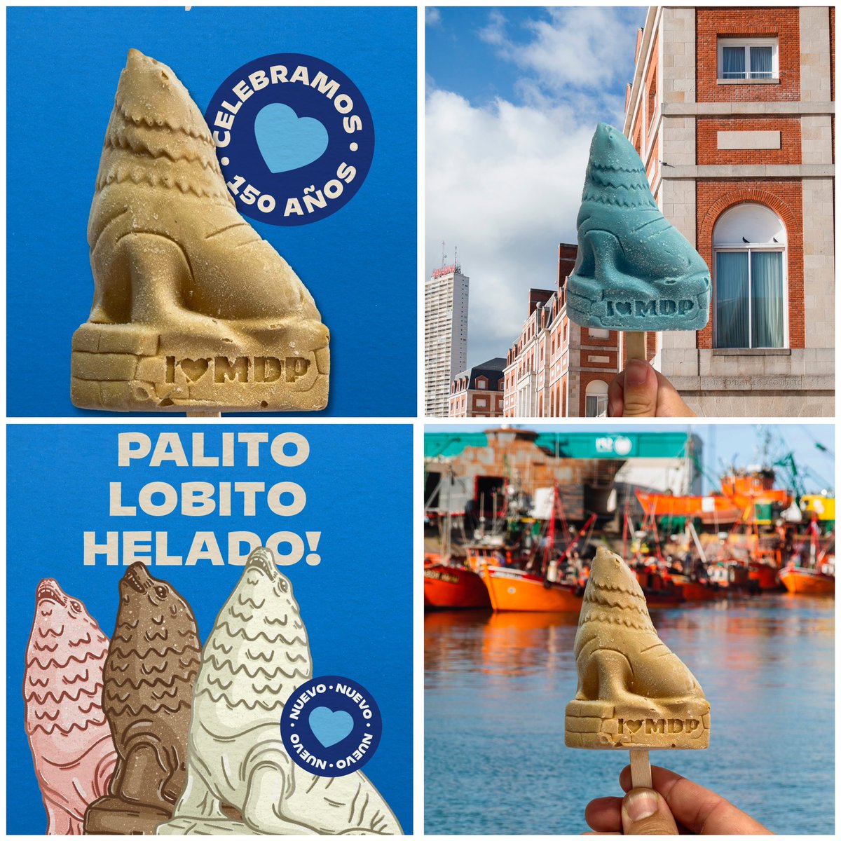 Original. La heladería Ibiza se sumó a la celebración de los 150 años de Mar del Plata con el lanzamiento del “palito lobito”.